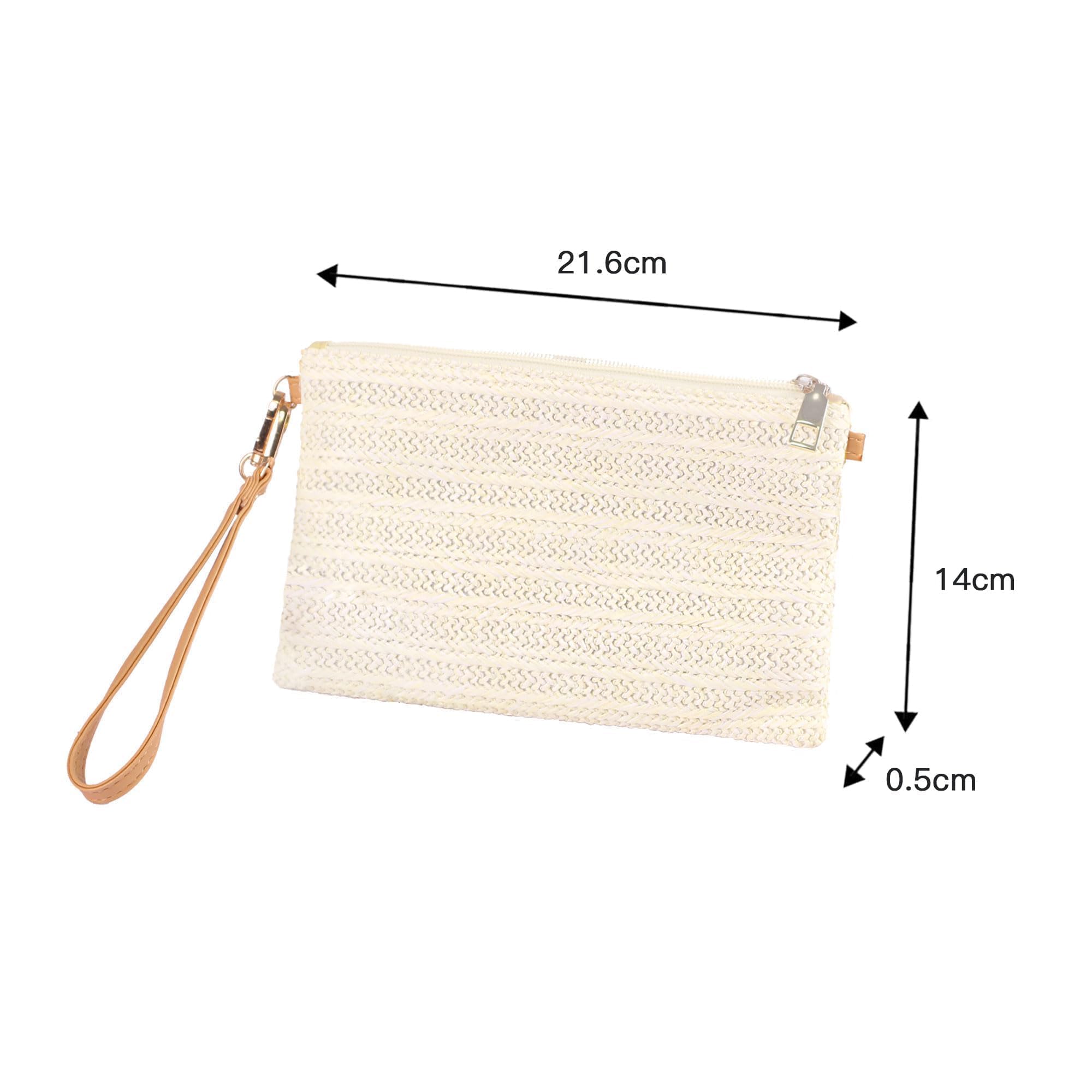 Eiyye Straw Clutch Purse Womens Wristlet Wallets Handbag Boho Summer Beach Purse with Zipper for Women (Off White)