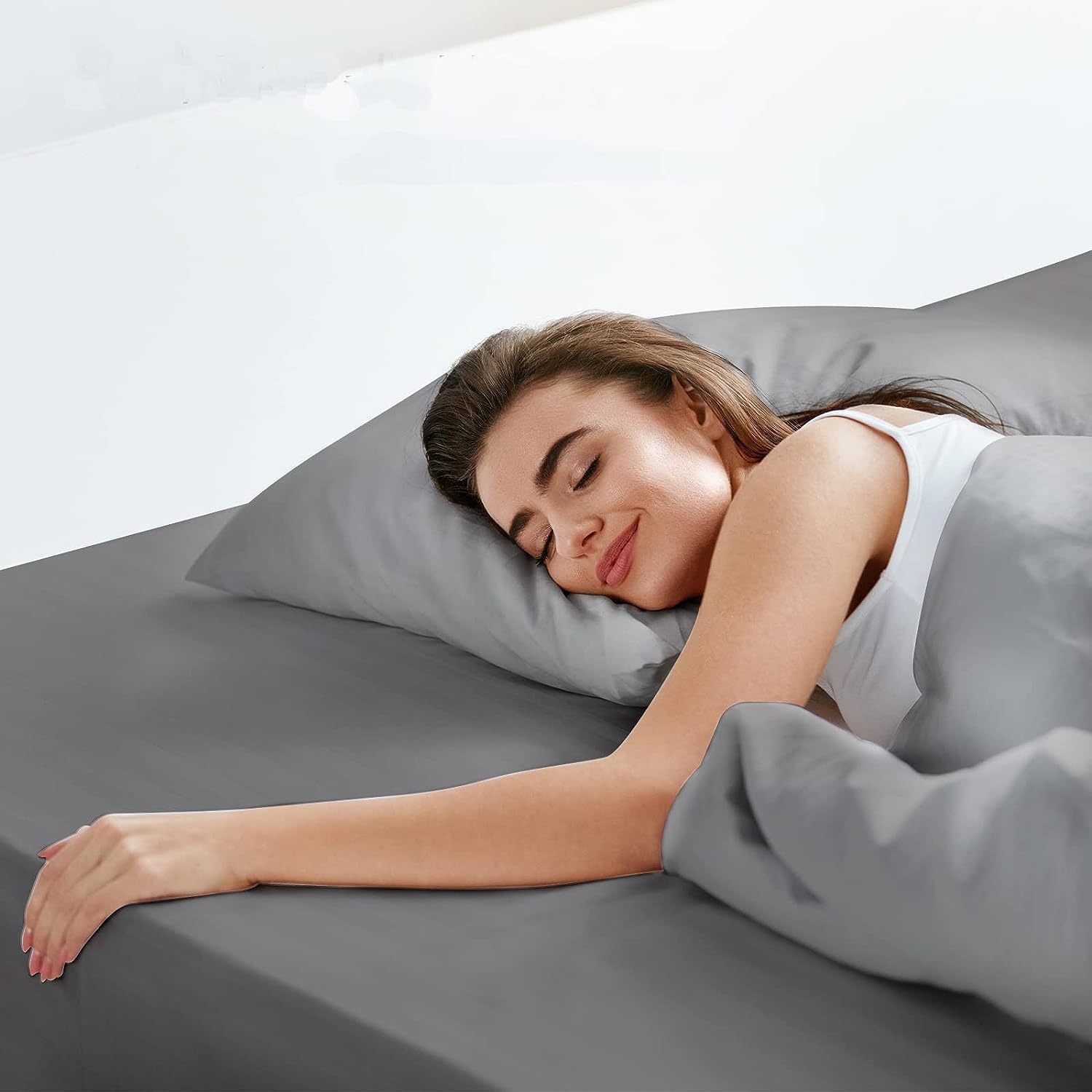 SuperKing Fitted Sheet Bedding with 40cm Depth, Extra Deep Soft Cooling Bed Sheets Microfiber Fabric Ease Care Soft & Comfortable Fade Resistant - Grey, Super King