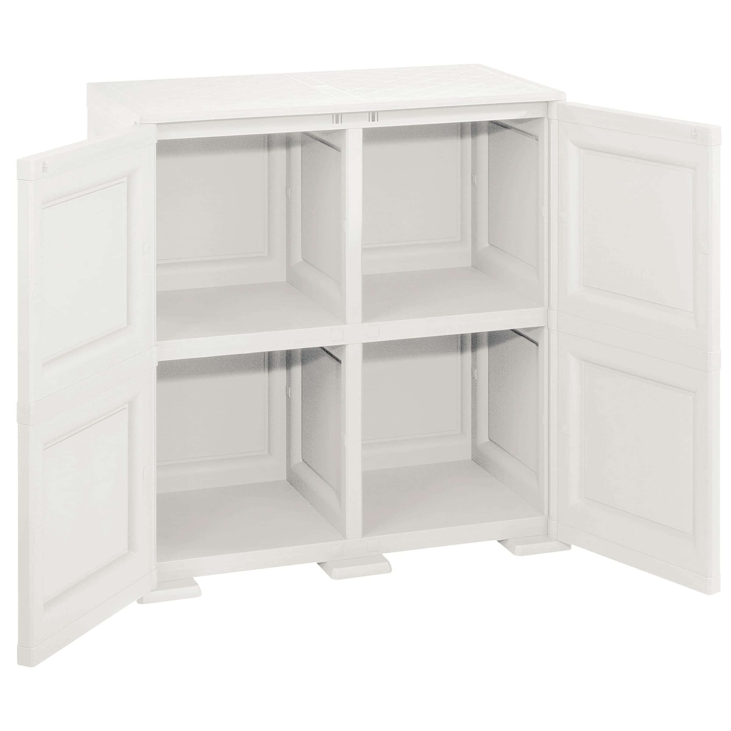 Omnimodus - Armario de almacenamiento de plástico con puertas; armario ligero con 1 estante para organización; fácil montaje, color crema 2