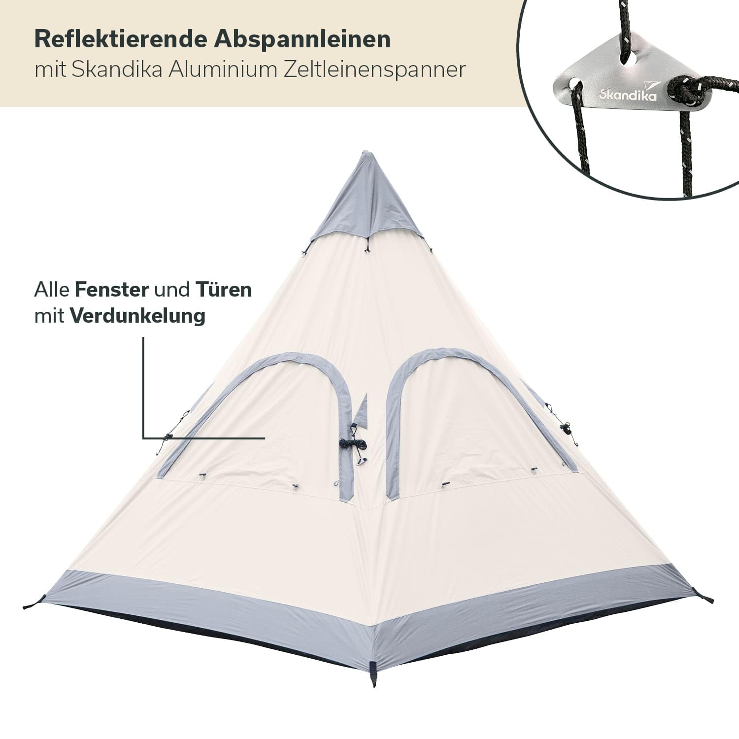 Skandika Tipi Zelt Hetta | Zelt für 4-6 Personen, 2-3 m Stehhöhe, eingenähter Zeltboden, 3000 mm Wassersäule, UV 50+, Festivalzelt, Indianerzelt, Familienzelt | Outdoor, Camping, Glamping