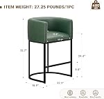 24.4" H Tabourets de comptoir en hauteur, Tabouret de comptoir à barres modernes avec dossier et bras, Barstoles en cuir rembourré pour l'île de la cuisine,Support 450 LBS (Vert, ensemble de 1)
