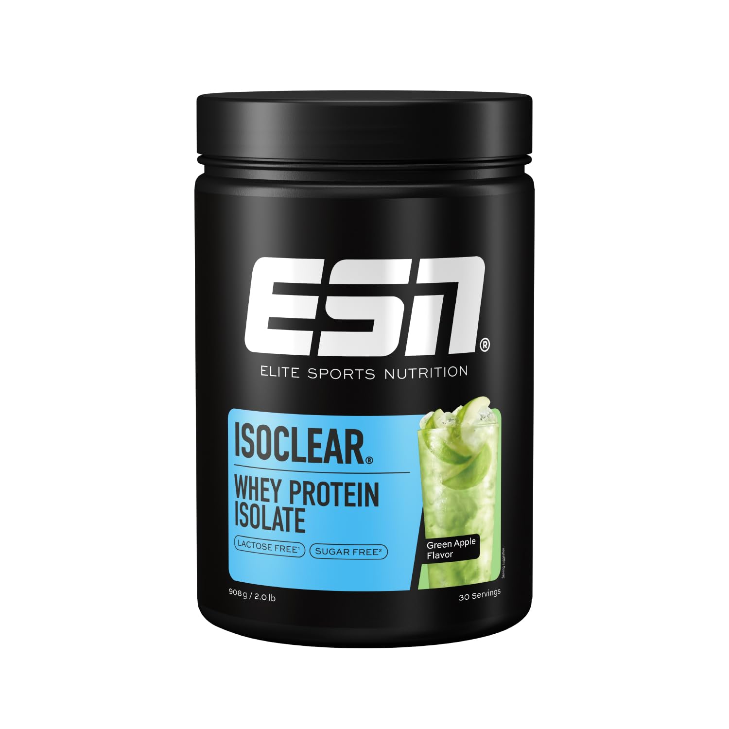 ESN Isoclear Proteine Isolate del Siero di Latte in Polvere, Mela Verde, 908 g, Proteinlimo con gusto delizioso alla frutta, siero di latte chiaro - made in Germany