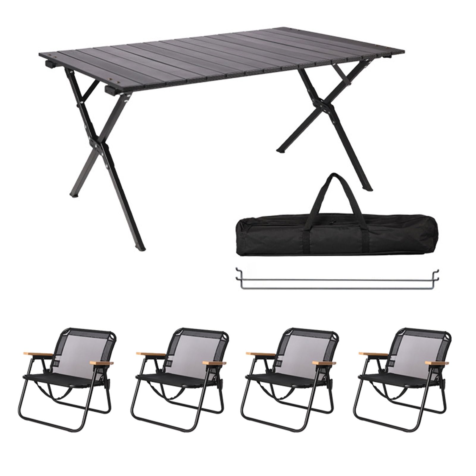 Przenośny zestaw mebli kempingowych – składany stół z 4 krzesłami, aluminiowa konstrukcja, idealny na plażę, wędkowanie, wędrówki i grillowanie