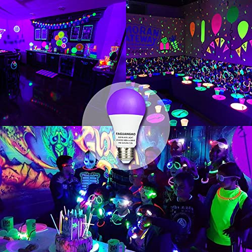 Faguangao Led Black Light Bulb,9W(75Watt Equivalent) A19 Uv Blacklight Bulb,120V,Uva Level 390-400Nm,E26 Medium Base,Glow In The Dark For Blacklight Party,Fluorescent Poster,Neon Glow,4 Pack thumb #3
