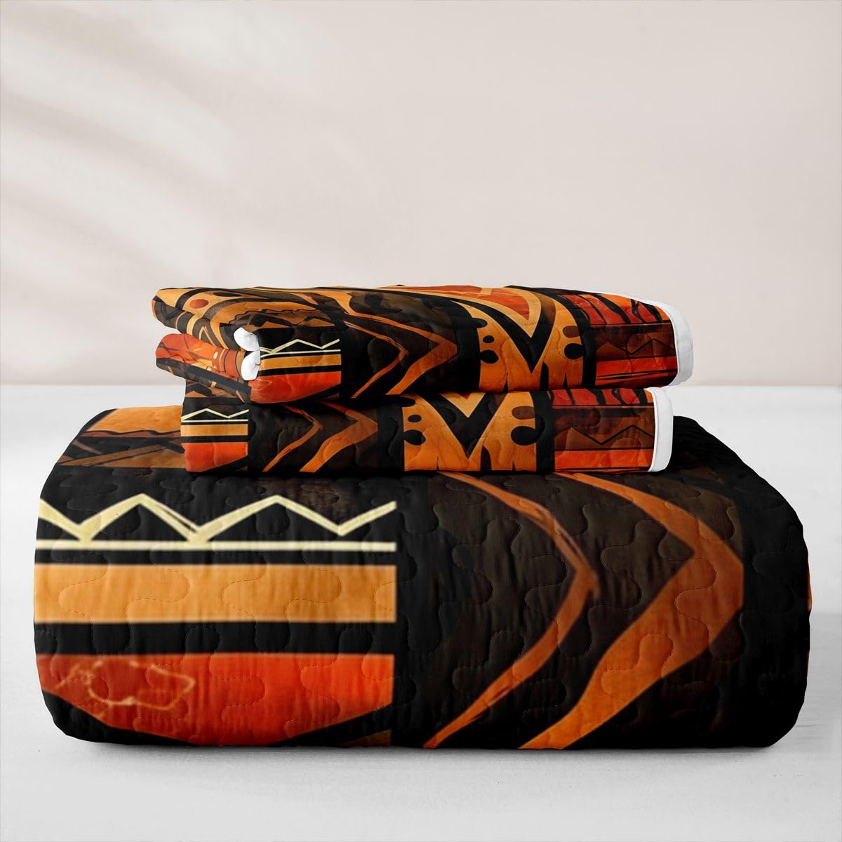 Loussiesd Colcha acolchada geométrica para cama individual, colcha abstracta para verano, colcha tribal con patrón geométrico para todas las estaciones, 2 piezas (1 edredón, 1 funda de almohada