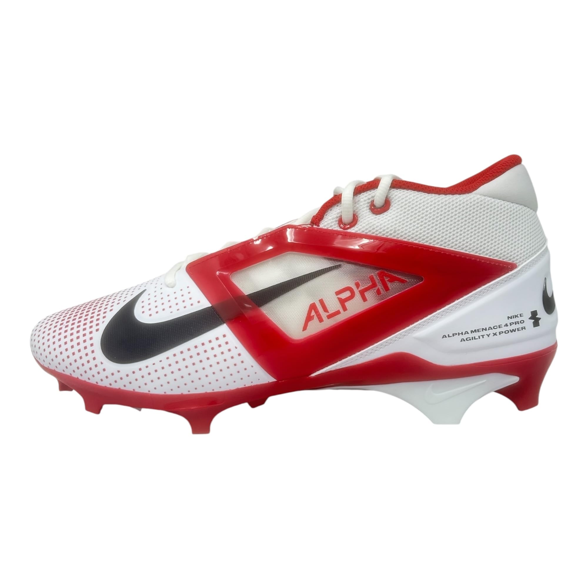 Nike Alpha Menace 4 Elite Football Cleats (FD7036-600, University Red/Team Red/Black/White)