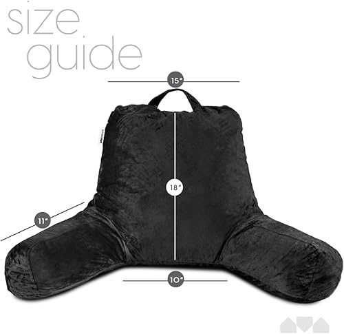 Vista 7 de Milliard CertiPUR - Almohada de lectura con brazos, color negro, acogedora almohada trasera de espuma viscoelástica triturada para cama sentada