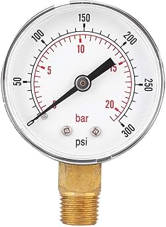 1/4 BSPT Pressure Gauge, 50mm Pressure Gauge for Fuel, Air, Oil, Gas, Water and Other Non-Corrosive Media(0-300psi 0-20bar)
