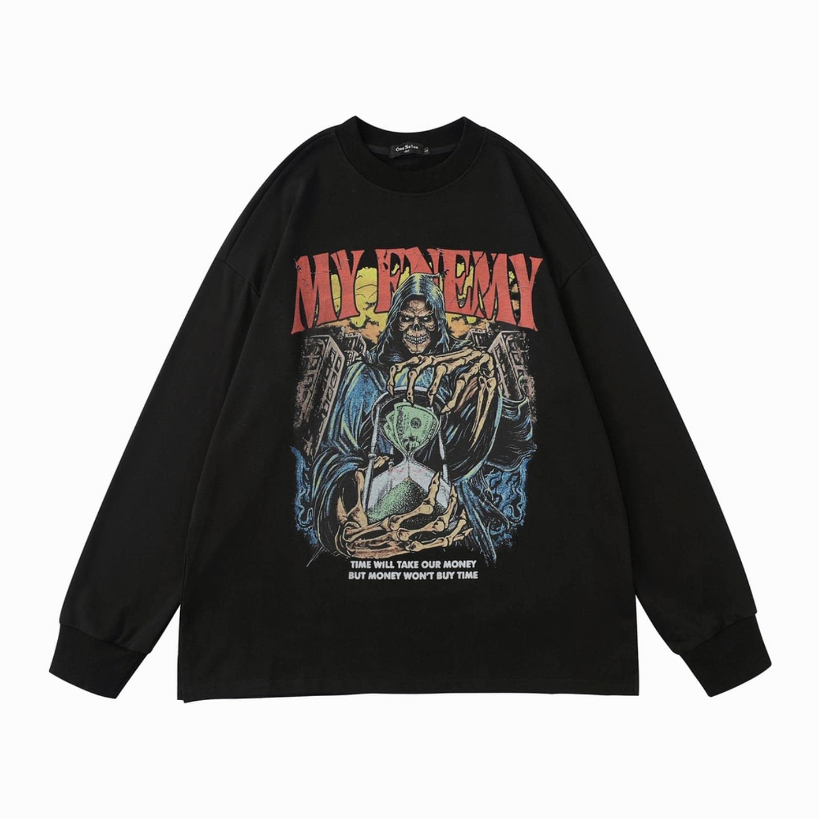 Hip Hop Felpa Nera Streetwear Stampa Pullover Felpa Con Cappuccio Harajuku Casual Punk Gotico Cotone Coppia Allentata