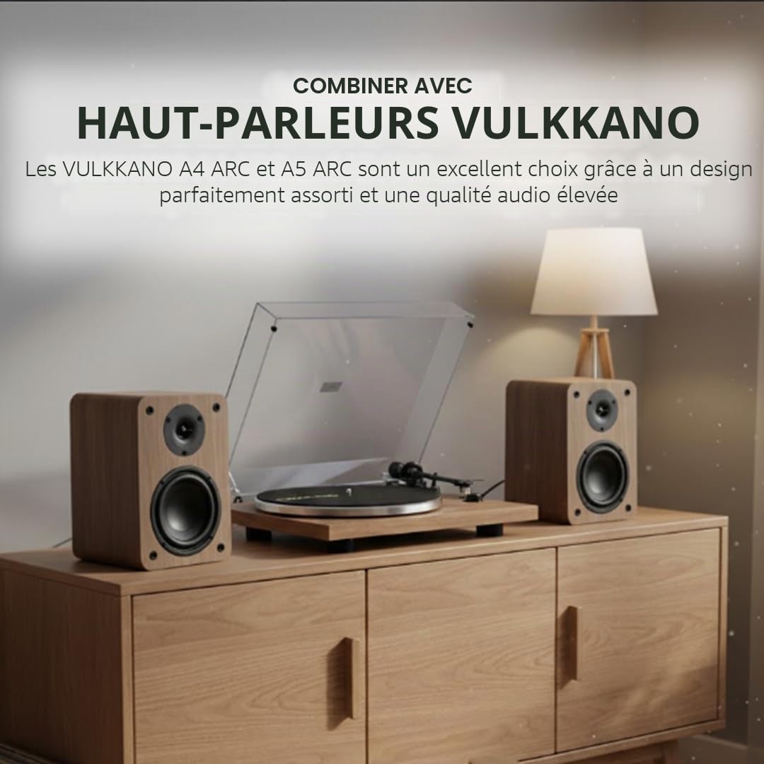 VULKKANO TD10 Platine Vinyle avec Bras de Précision, Égaliseur Phono/Ligne Intégré et Design Élégant, Tourne-Disque Compatible avec Les Vinyles 33 et 45 RPM