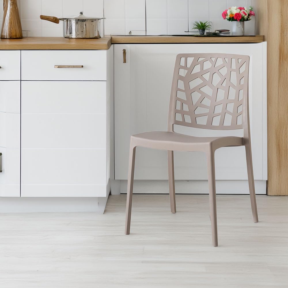 SIEDITI FUORI E DENTRO Sedie impilabili in polipropilene con fibra di vetro per esterno/giardino o interno, idrorepellenti e resistenti, design moderno e naturale - Trixy (6, Tortora)