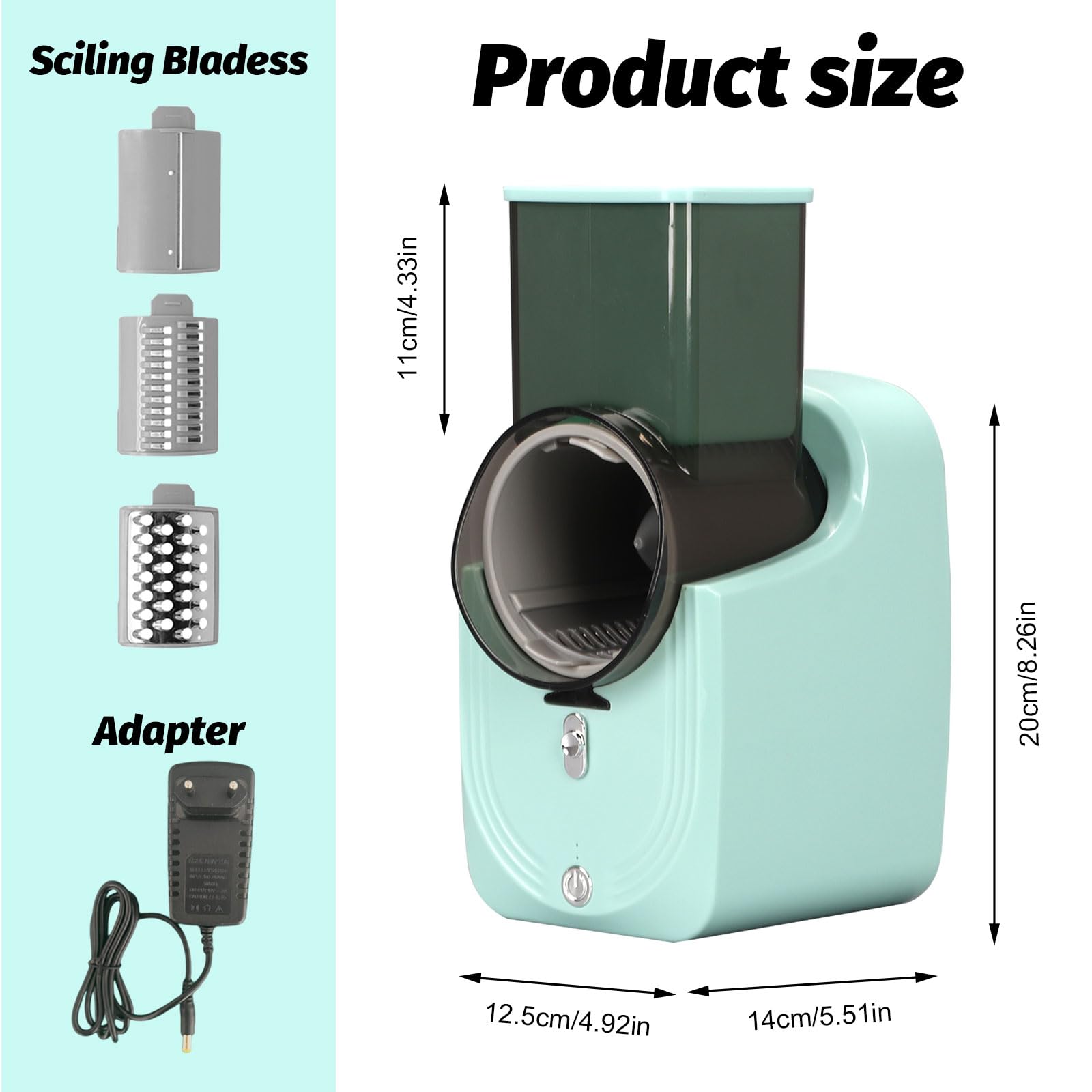 Cortadora de Verduras Eléctrica 3 en 1 de 50W, Mandolina de Cocina en Espiral con 3 Cuchillas Intercambiables, para Cortar, Rallar, Hacer Puré, Espiralizador de Verduras Fácil de Limpiar
