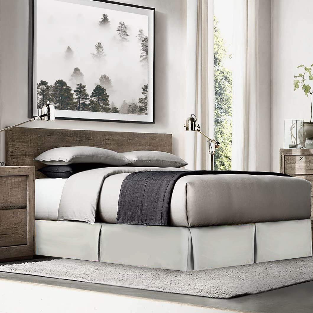 Bed Skirt King 18 Inch Drop Solid Light Grey 100% Cotton Hotel Quality Tailored Drop, Wrinkle & Fade Resistant