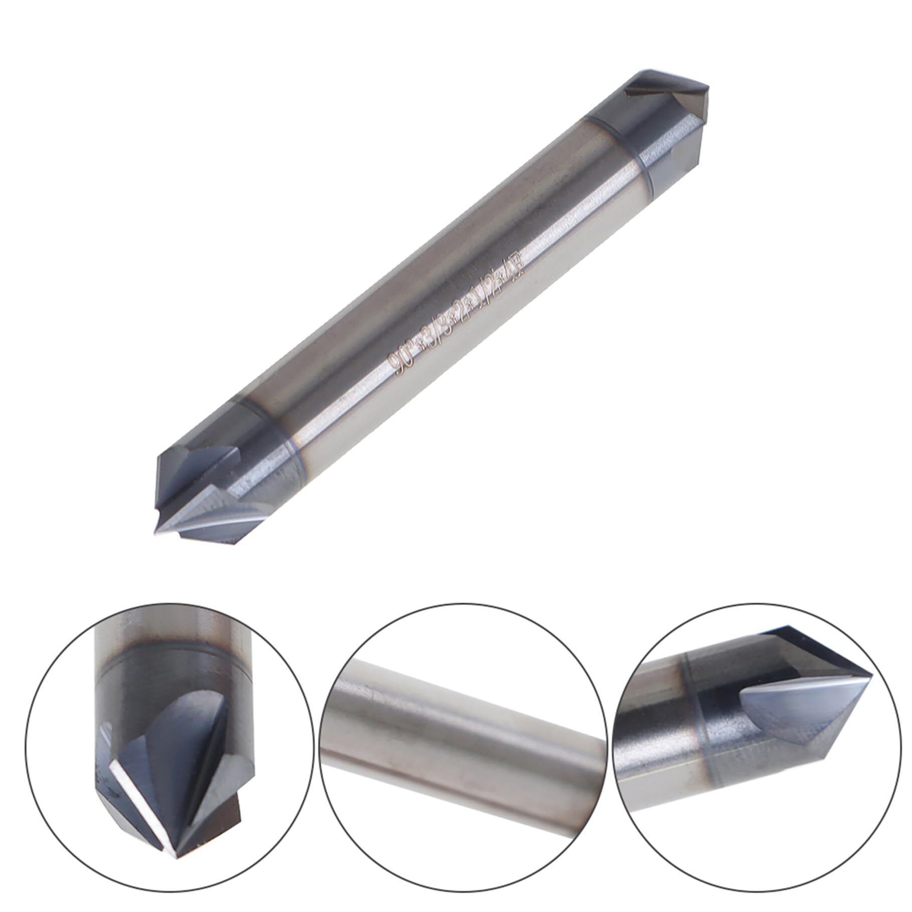 TJHSM 3/8inch High Performance Solid Carbide Double End Mill 4 Flute Chamfer Mill 90° Chamfer Angle