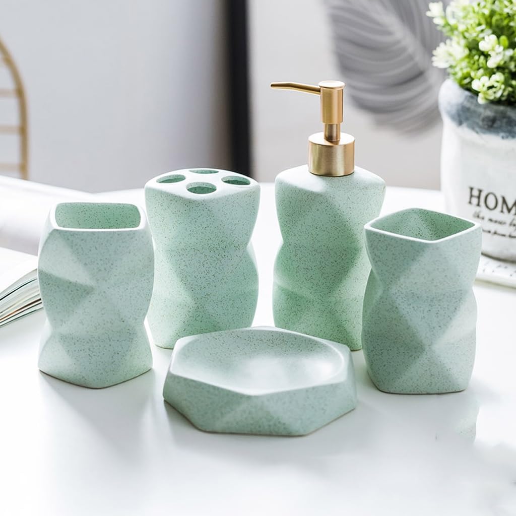 Ceramic Bathroom Decoration Accessories Irregular Soap Dispenser Toothbrush Holder Bathroom Supplies(Black)