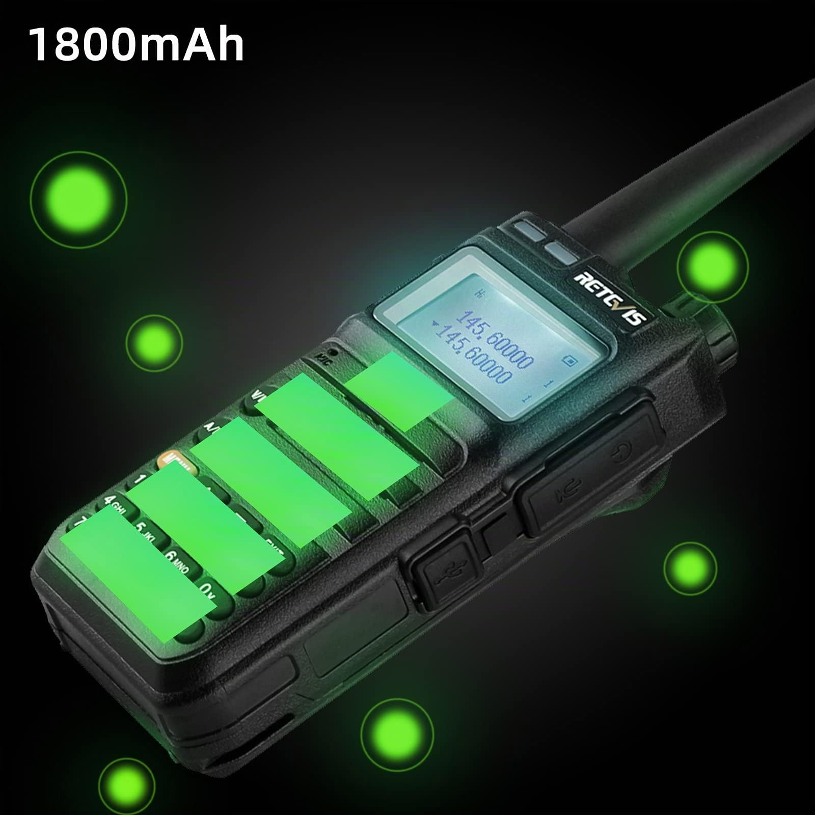 Retevis RA685 Talkie Walkie Double Bande, Lonue Portée Radio Bidirectionnelle pour Adultes, 5W 1800mAh, Lampe de Poche, Portable Ham Rechargeable Talkie Walkie pour Débutants, Chasse (Noir, 1Pcs)