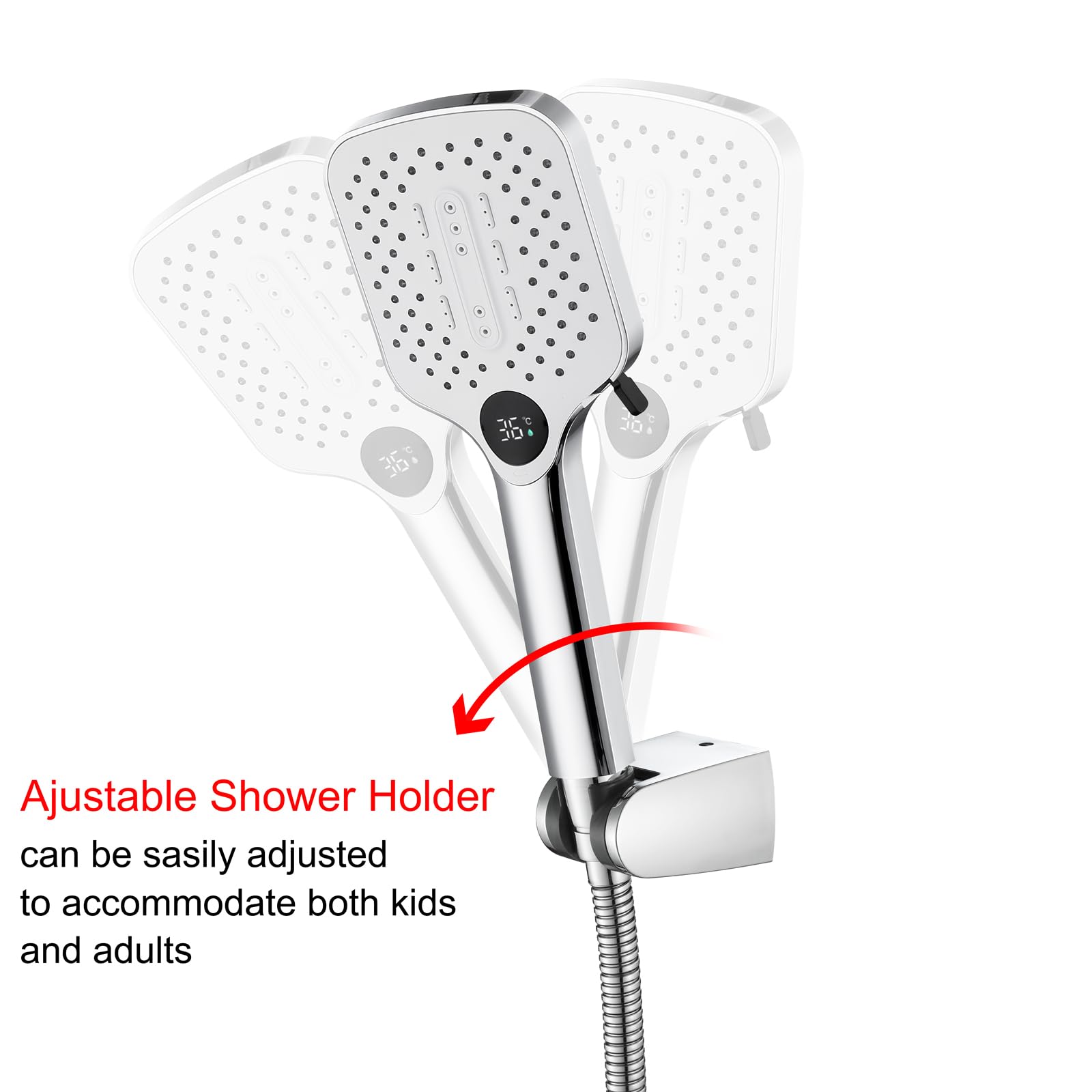 Cabezal De Ducha LED Con Pantalla De Temperatura,Ducha De Mano ABS Con 2 Modos,Ducha De Mano Ajustable Montada En La Pared Con Manguera De 59" Y Soporte De Ducha
