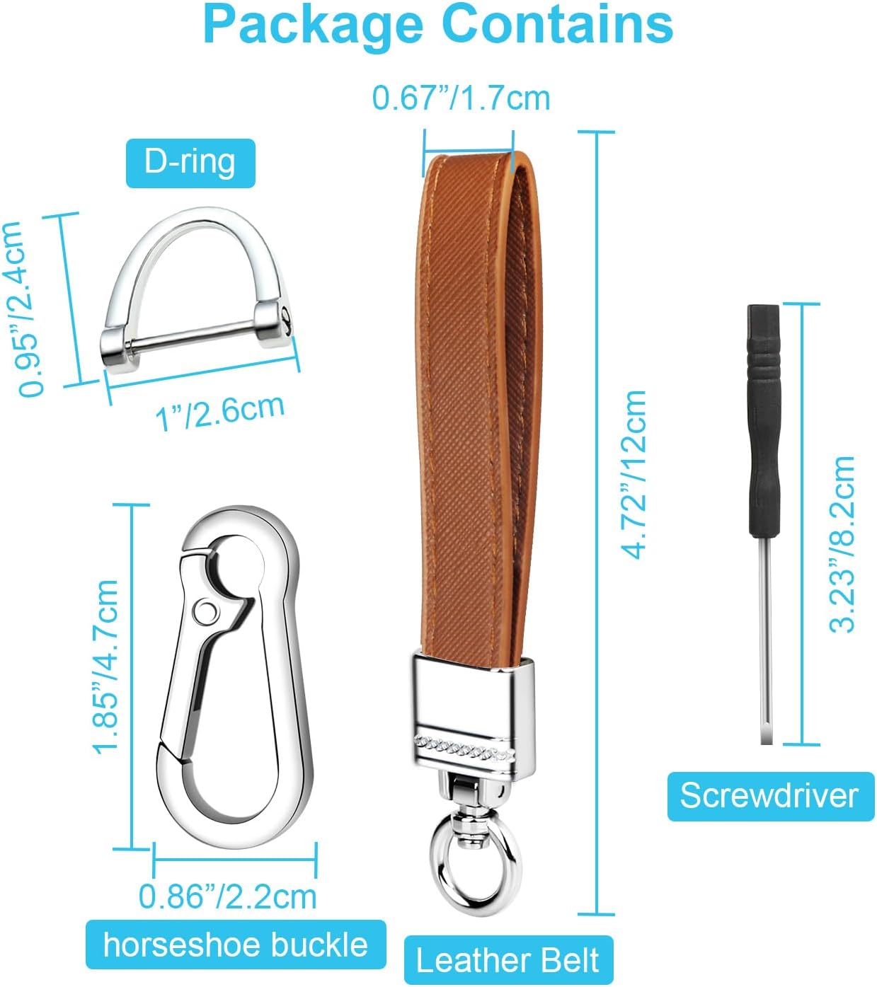 QBUC Genuine Leather Car Keychain,Universal Heavy Duty Metal Key Chain Accessories,Car Fob Key Keychain Holder with 360 Degree Rotatable Snap Swivel and Anti-Lost D-Ring for Men Women(Brown) - Image 2