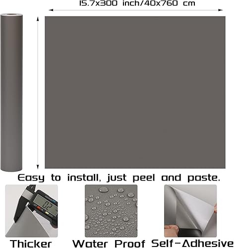 Miniatura 2 de Papel pintado despegar y pegar LOVADA Gris plateado mate - Papel pintado autoadhesivo de 15.7 x 300 pulgadas, papel de contacto fácil de pegar para