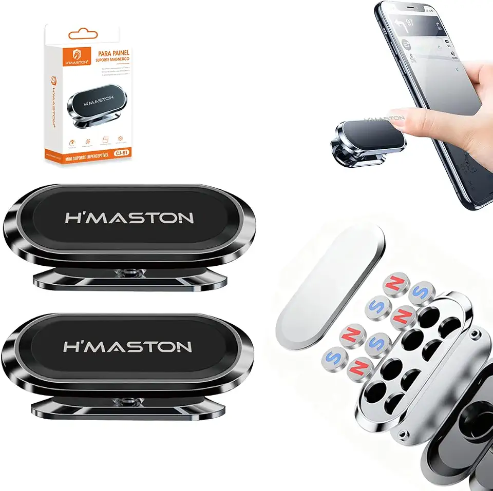 H'MASTON Suporte Veicular Magnético Carro Celular 360° para Painel Imã Super Potente Universal para iPhone, Samsung, Xiaomi, Motorola e GPS