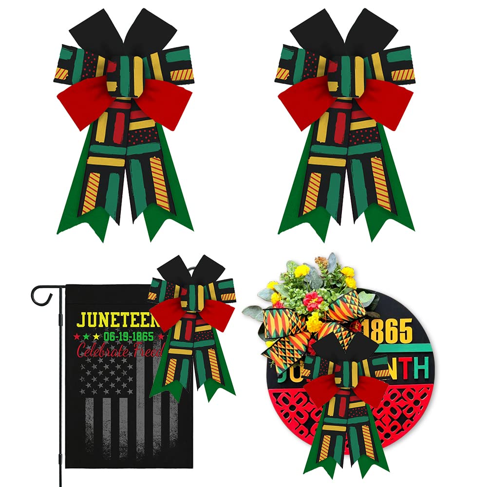 2pcs Black History Month Wreath Bows Juneteenth Burlap Bows for Wreath, Kwanzaa Bows 1865 June 19th Freedom Day Bows for African American Independence Day Indoor Outdoor Wreath Decoration Supplies