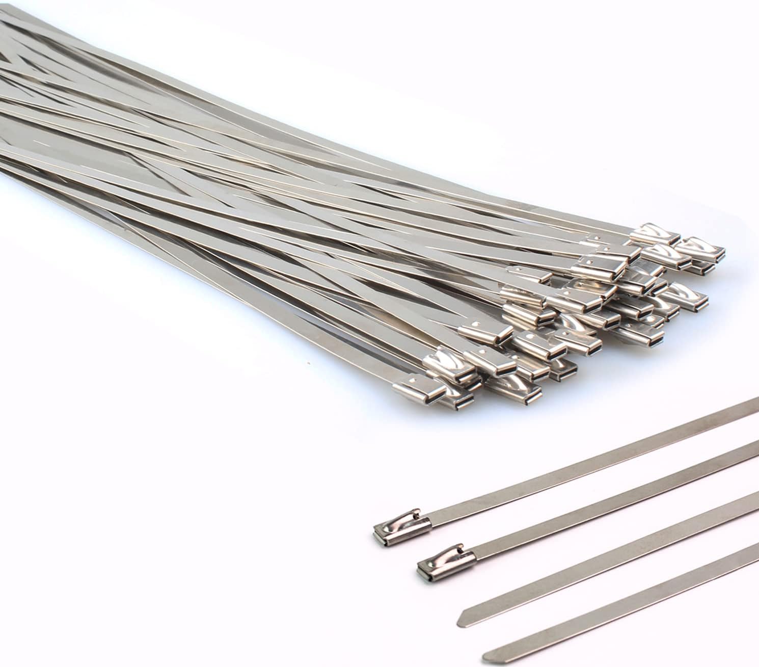 Metal zip ties 12 inch, heavy duty 304 stainless steel zip cable ties with 200 lbs Tensile Strength, self-locking strap Ties (50 Pcs)