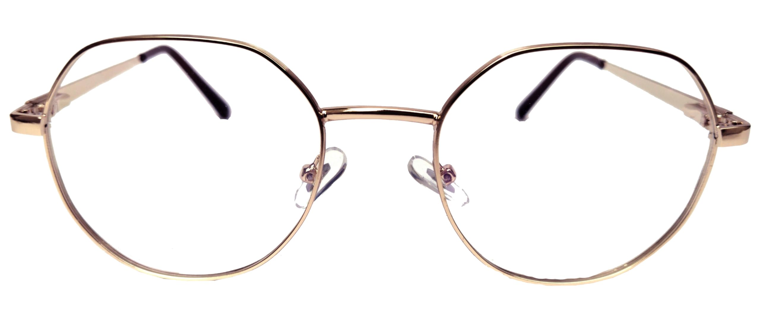 Elegant Round Metal Frame Eyeglasses For Men & Women |Blue cut & Antiglare Computer Glasses | Oversized Round | Gold