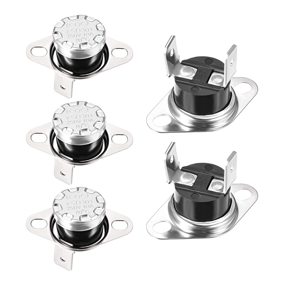 sourcing map KSD301 Thermostat 70°C/158°F 10A N.C Adjust Snap Disc Temperature Switch for Microwave Oven Coffee Maker 5pcs,Bakelite Material — image 1