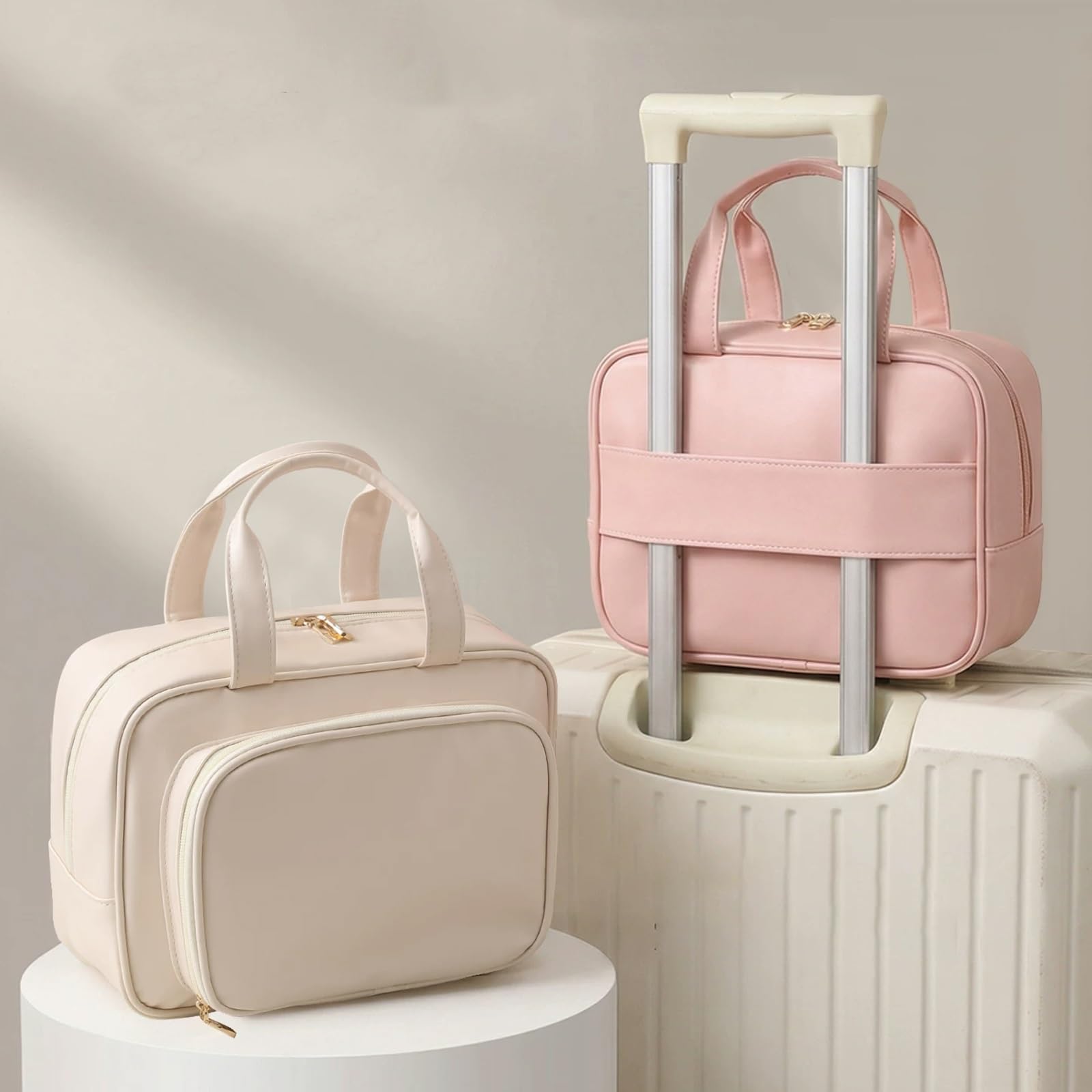 Borsa Cosmetica, Borsa da Toilette da Viaggio Morbido e Resistente All'acqua per Donna, con Scomparti Multipli e Ampia Capacità, Ideale per Cosmetici Articoli di uso Quotidiano(Brown)