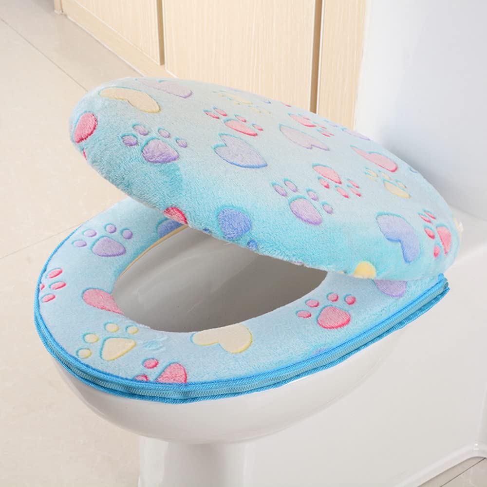 gadenfer Toilet Seat Cover Set Soft Coral Fleece Washable Toilet Seat Lid Cover Pad Toilet Mat Cushion Toilet Seat Cover Pads Cushion (blue)
