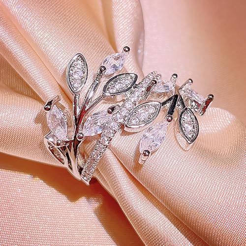 Delicate Leaf Shape Ring with Shiny Cubic Zirconia for Women Gorgeous Party Jewelry2
