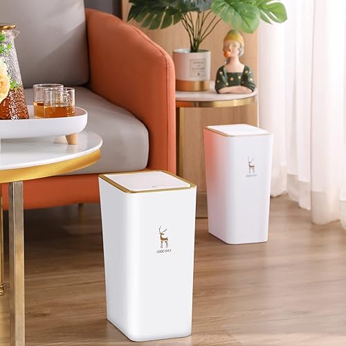 funest Paquete de 2 cubos de basura de baño con tapa papelera a prueba de perros con tapa tipo prensa cubos de basura de plástico de cocina juego de