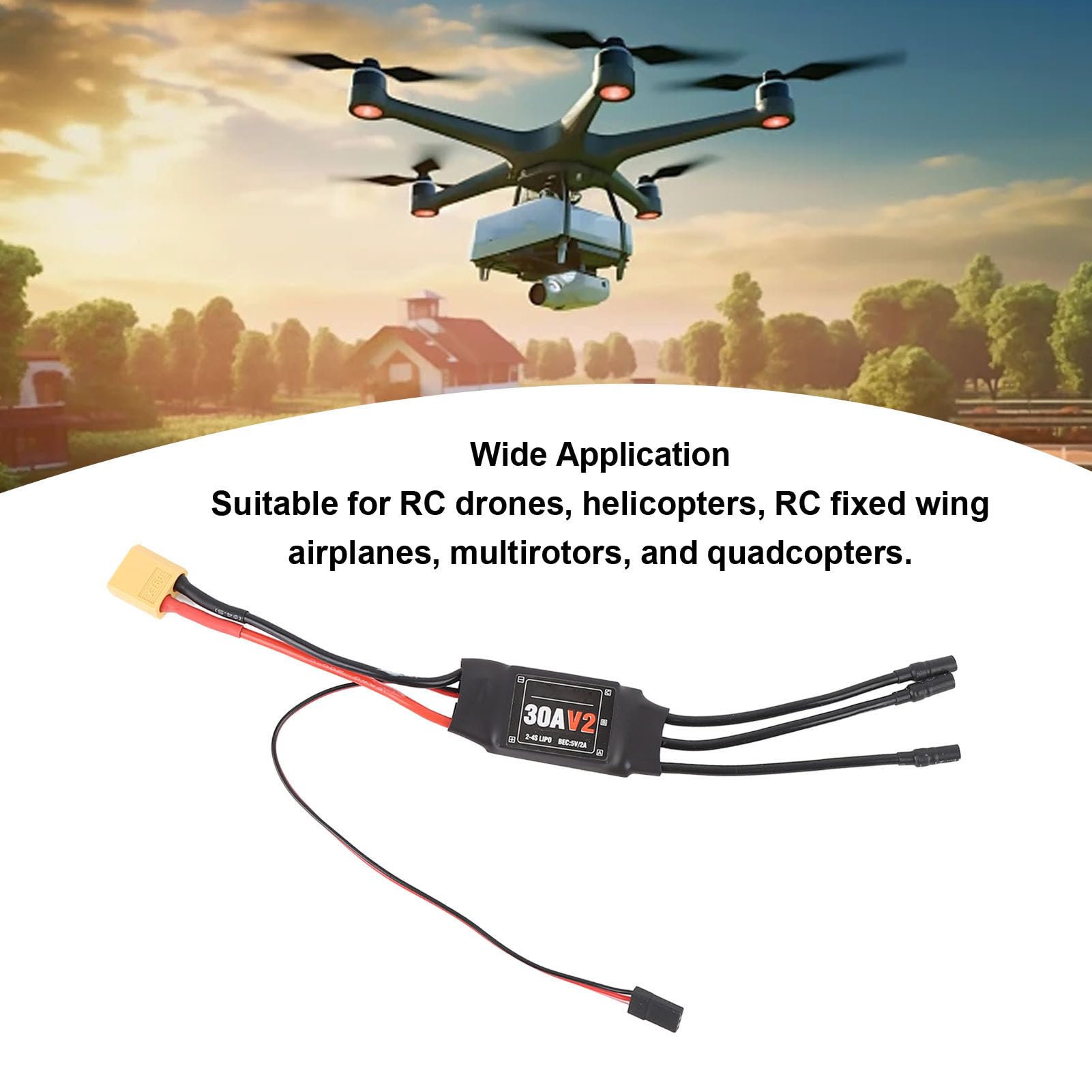 BuyWeek Brushless ESC, 30A XT60 Regolatore di Velocità in Rame 5V 2A Controller Elettronico di Velocità per Aeromobili Droni