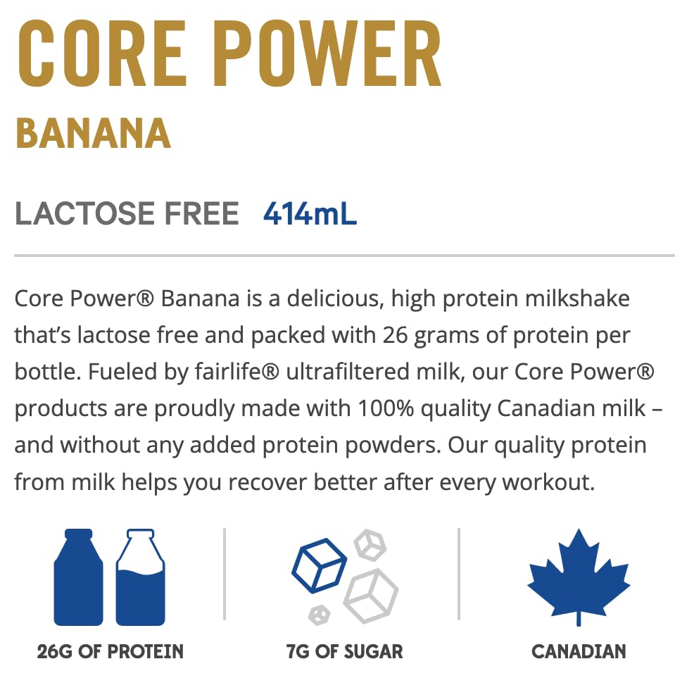 Miniatura 3 de Fairlife Core Power - Batidos de leche de proteína de 0.92 oz, plátano, hecho con leche canadiense (paquete de 12)
