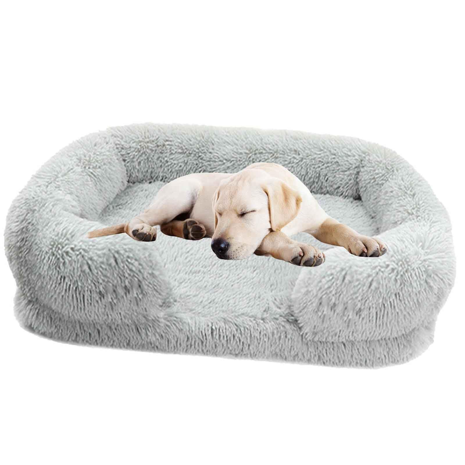 PJDDP Dog Bed with Luxury Fluffy Plush, Waterproof Dog Bed with Non Slip Bottom, Orthopedic Memory Foam Pet Bed, Washable Indestructible Dog Sofa for Small, Medium And Large Pets,light gray,M