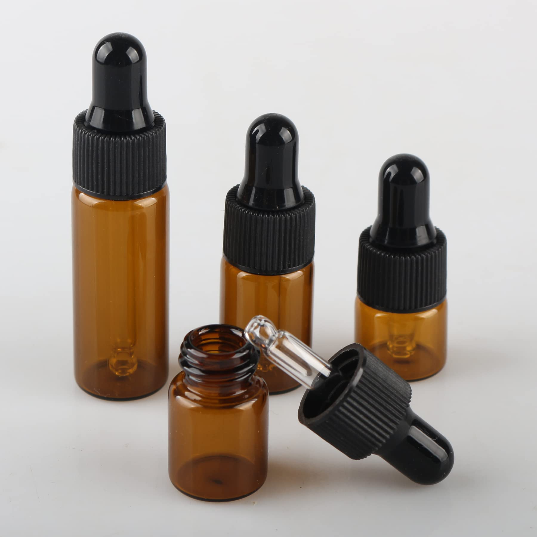 200 Stück 5ml Mini Braunglasflasche mit Pipette Leere Braune Glasflasche Pipettenflasche Klein Probe Glas Tropfflasche für Ätherisches Öl Parfüm Flüssigkeitsflaschen mit Trichter