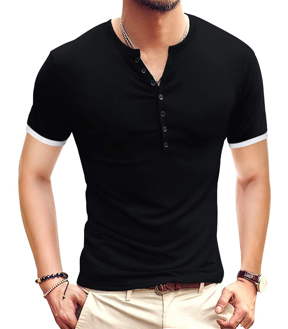 AIYINOMen’s Casual Slim Fit Basic Henley Short Sleeve Fashion Summer T-Shirt