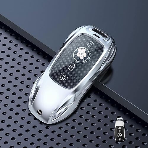 IUIU Funda compatible con llavero Mercedes Benz de metal plateado, funda para llavero de Clase C C300 C63 CLA CLS Clase E E300E400E63 Clase G GLGLK