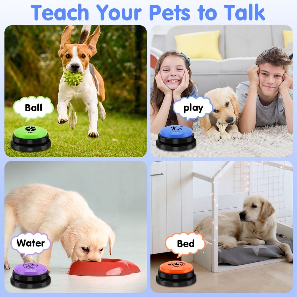 Buzzer mit Aufnahmefunktion, Haustier Talking Training Antwort Buzzer, 7 Farben Buzzers Aufnahmefähige Tasten für Hund Interaktion, 30 Sekunden Aufnahme&Wiedergabe Intelligenzspielzeug für Hunde