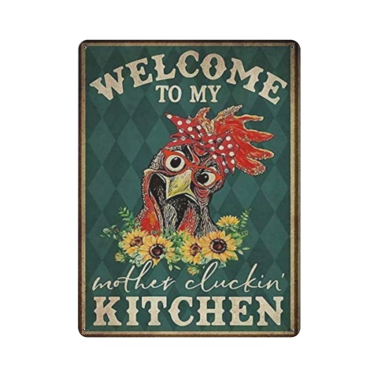 AOOEDM Rooster with Bow Vintage Tin Sign Metal Tin Signs for Man Cave Funny Art Wall Plaque Kitchen Bar Pub Coffee Shop Wall Decor