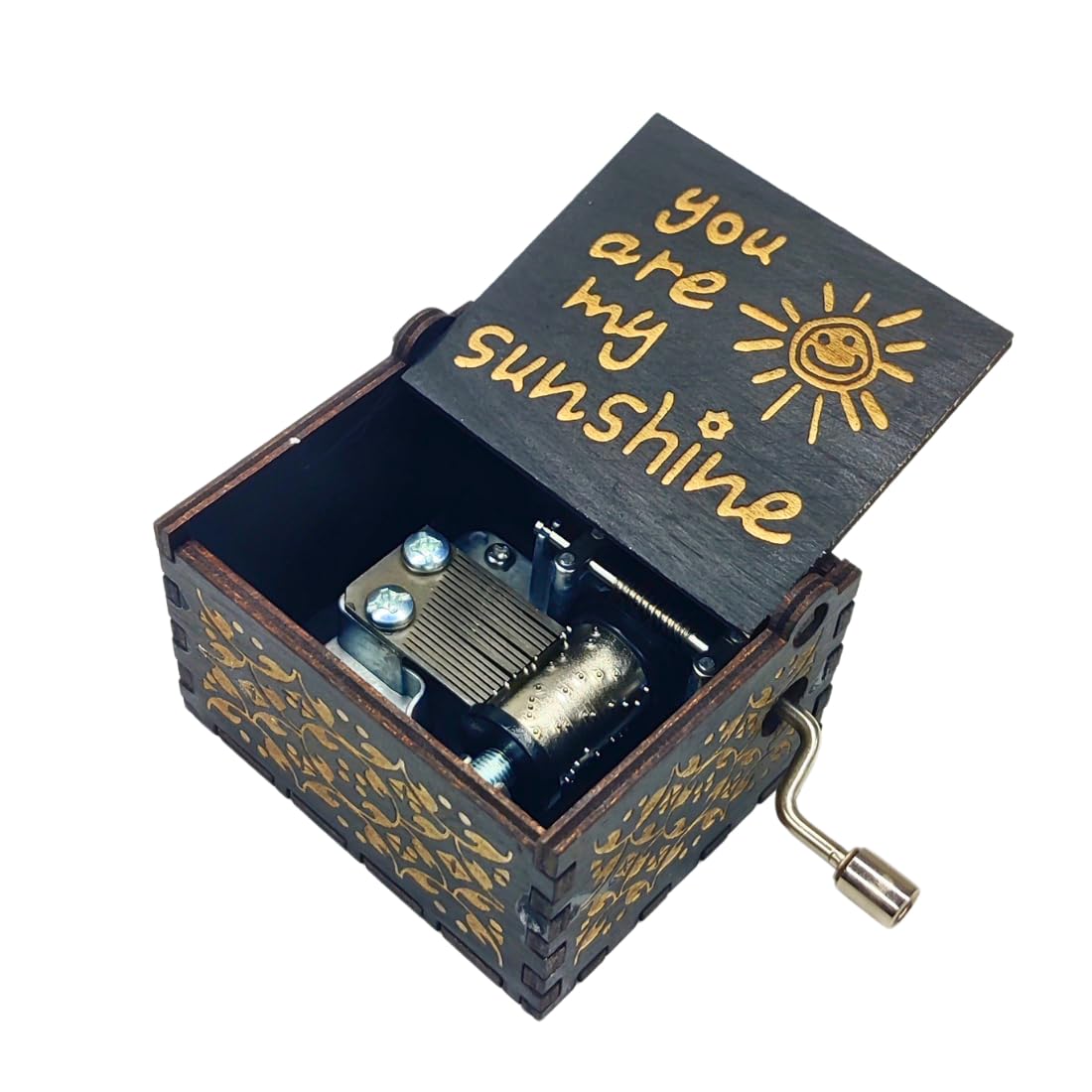 Zesta 6 Month And Above Wooden Hand Cranked Collectable Engraved Music Box (You Are My Sunshine - Black) 4