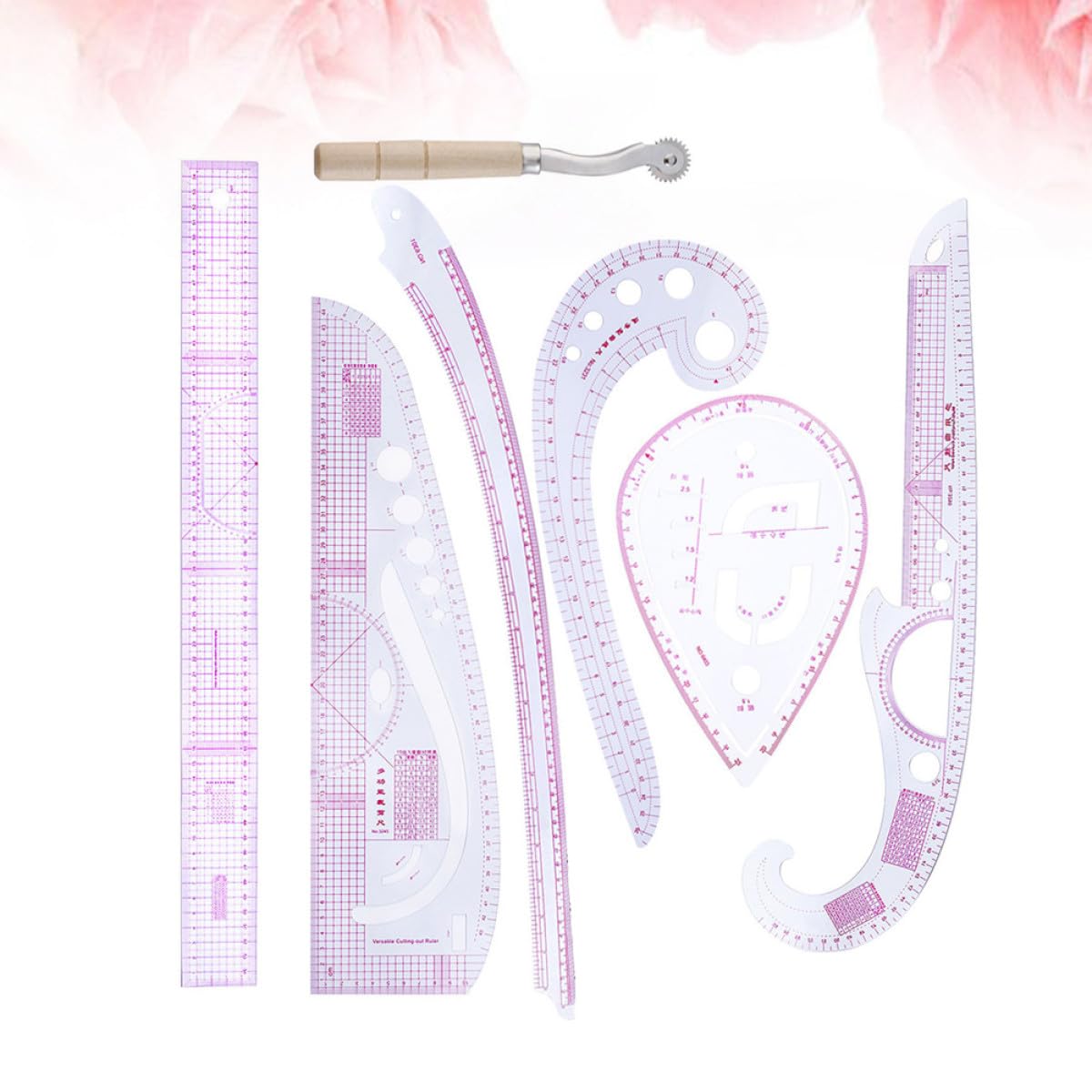 Set di 7 Righelli Sartoriali in Plastica per Disegno e Taglio Abbigliamento Misure Curve per Polsini, Colli e Tasche, Strumenti per Sartoria e Modellismo