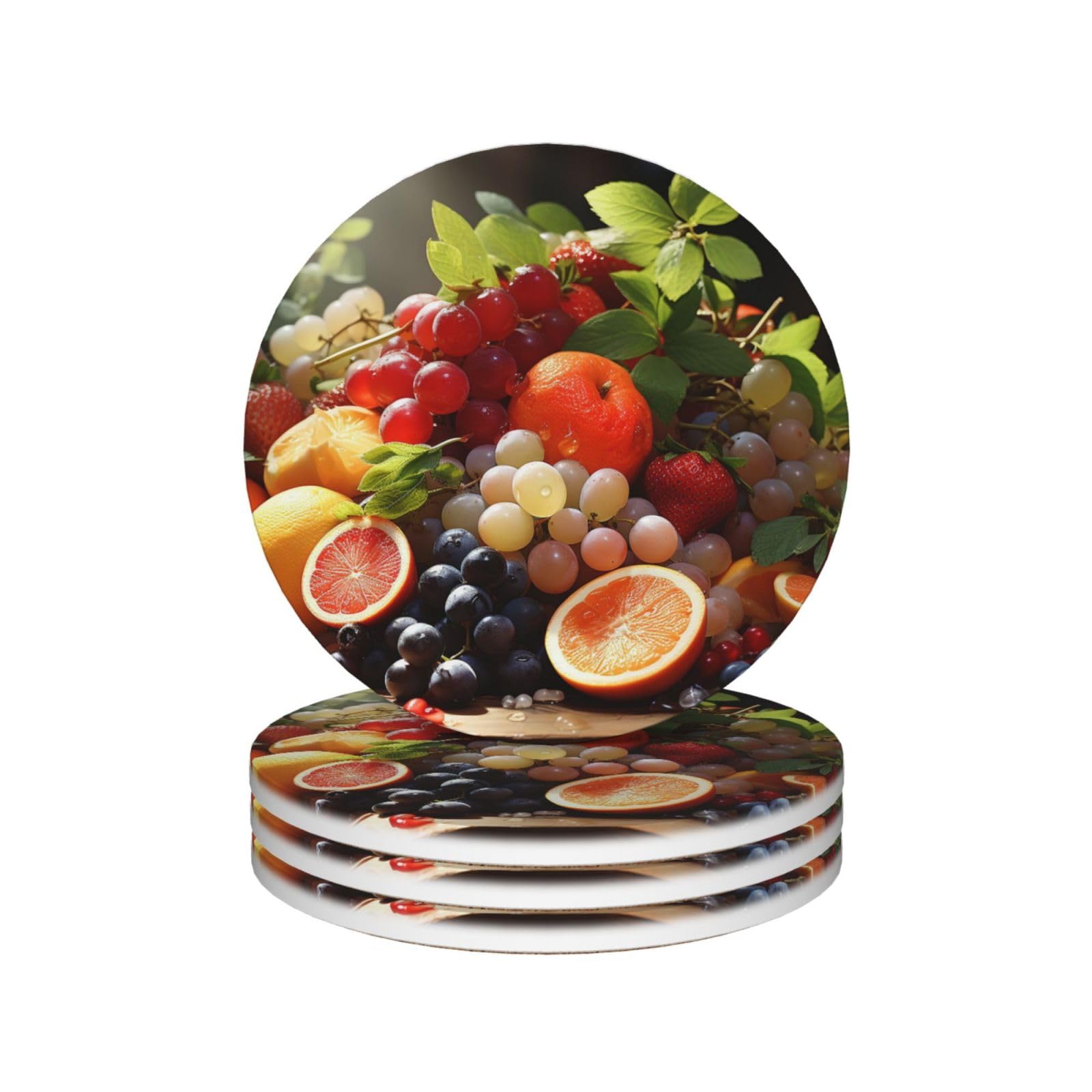 Drink Coasters Set of 4 Ceramic Coaster Fruits Coasters for Drinks Cups Mugs Mat Pads Absorbent Non-Slip Decorative Cup Coaster for Coffee Table Kitchen Bar Home Decor