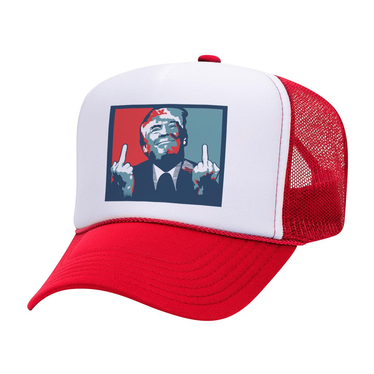 TeesAndTankYou Trump Middle Fingers Foam Trucker Cap Adjustable Mesh Back Hat