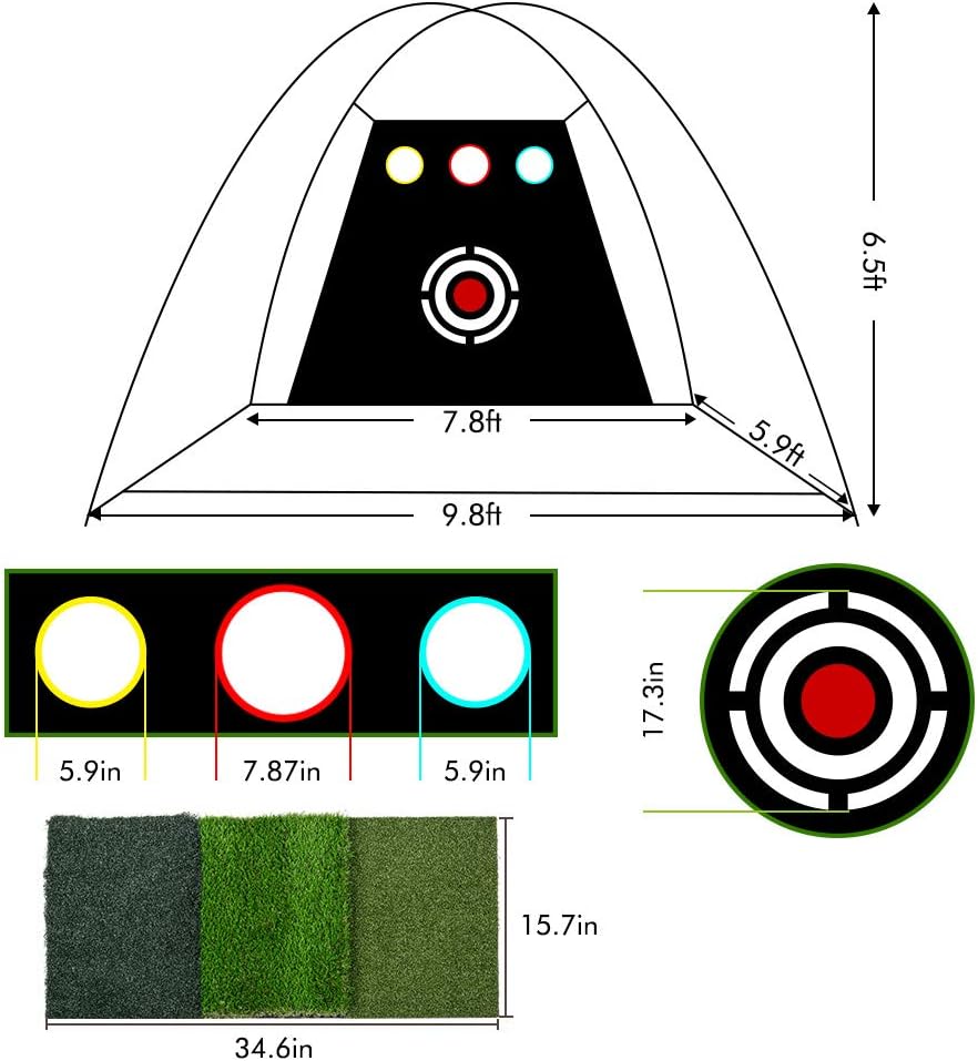 Golf Practice Net, 10 x 7ft Golf Hitting Net Sets with Chipping Target Pockets, Golf Training Aids Practice Net Set - 3 in 1 Foldable Golf Mat -10 Golf Balls - 4 Golf Tees, Indoor and Outdoor Golf : Sports & Outdoors