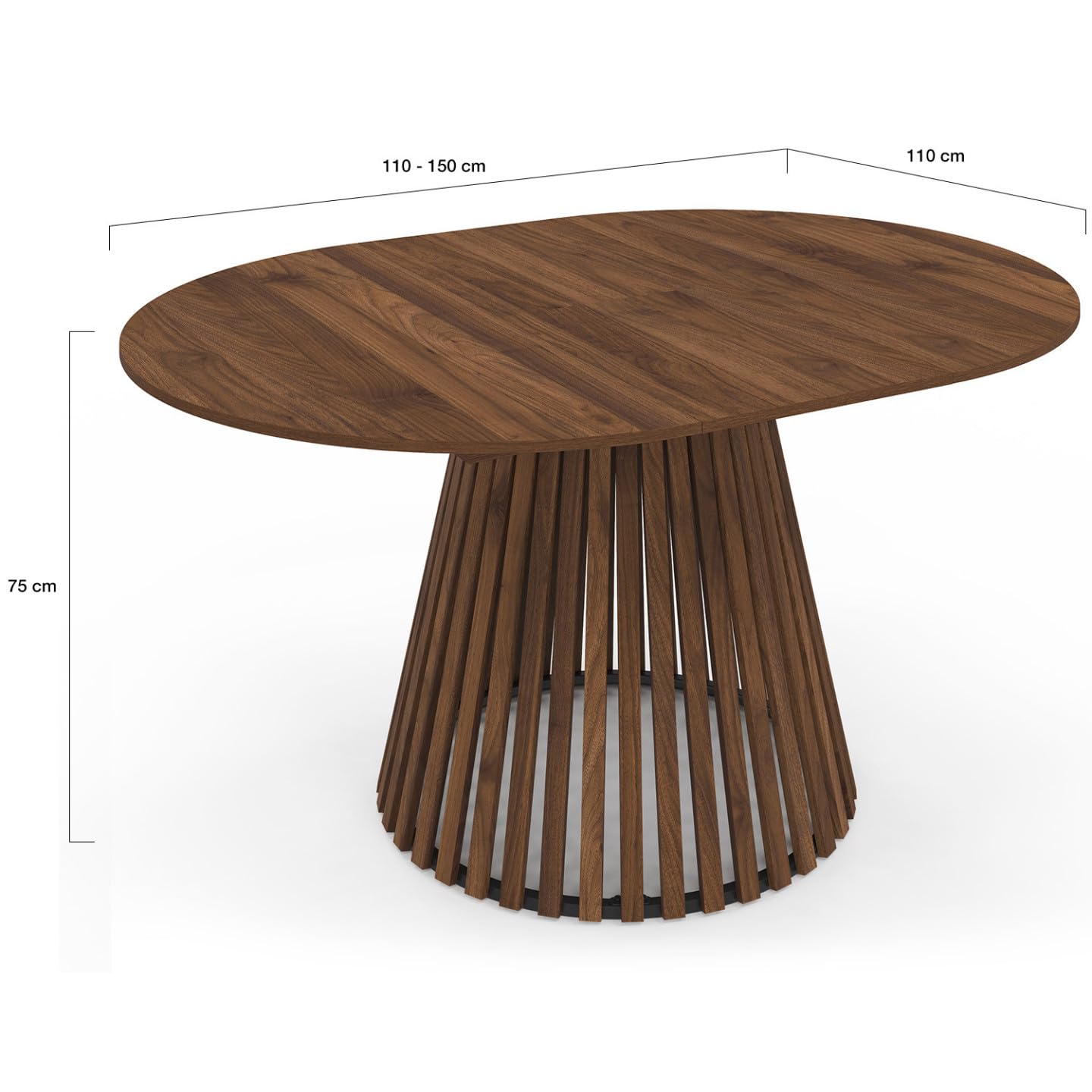 IDMarket - Tavolo da pranzo allungabile rotondo Carmen 4-8 Persone piede Noce in doghe e vassoio Noce 110-150 cm