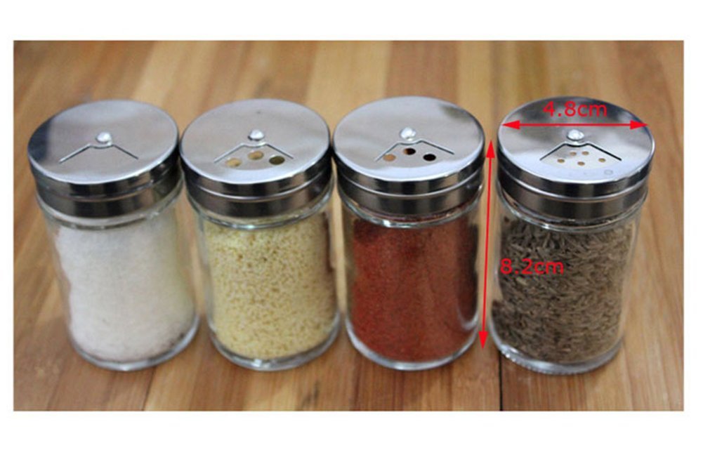 Drasawee Set Of 4 Glass Spice Bottles Condiment Seasoning Container Round