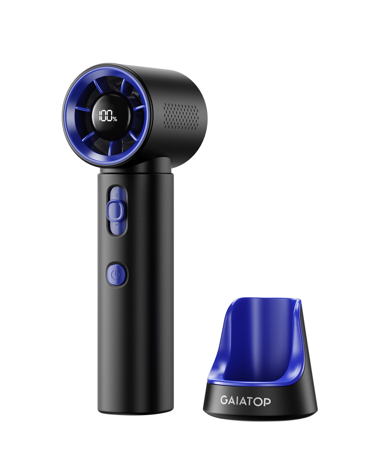gaiatop Portable Handheld Turbo Fan with Base, 100 Speeds/15500RPM High Speed [12H Max Cooling], Digital Display, USB Rechargeable Small Pocket Fan for Outdoor Travel Home Office