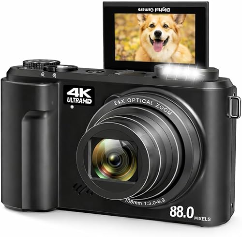 88MP WiFi Vlogging Camera for YouTube, 24X Optical Zoom 4K Digital Camera for Ph