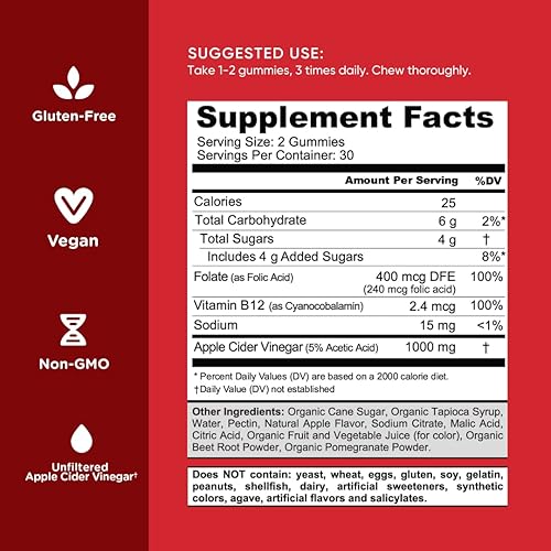 Miniatura 10 de Goli Vitaminas en gomitas de vinagre de sidra de manzana 60 unidades vitaminas B9 y B12 sin gelatina sin gluten veganas y sin OMG